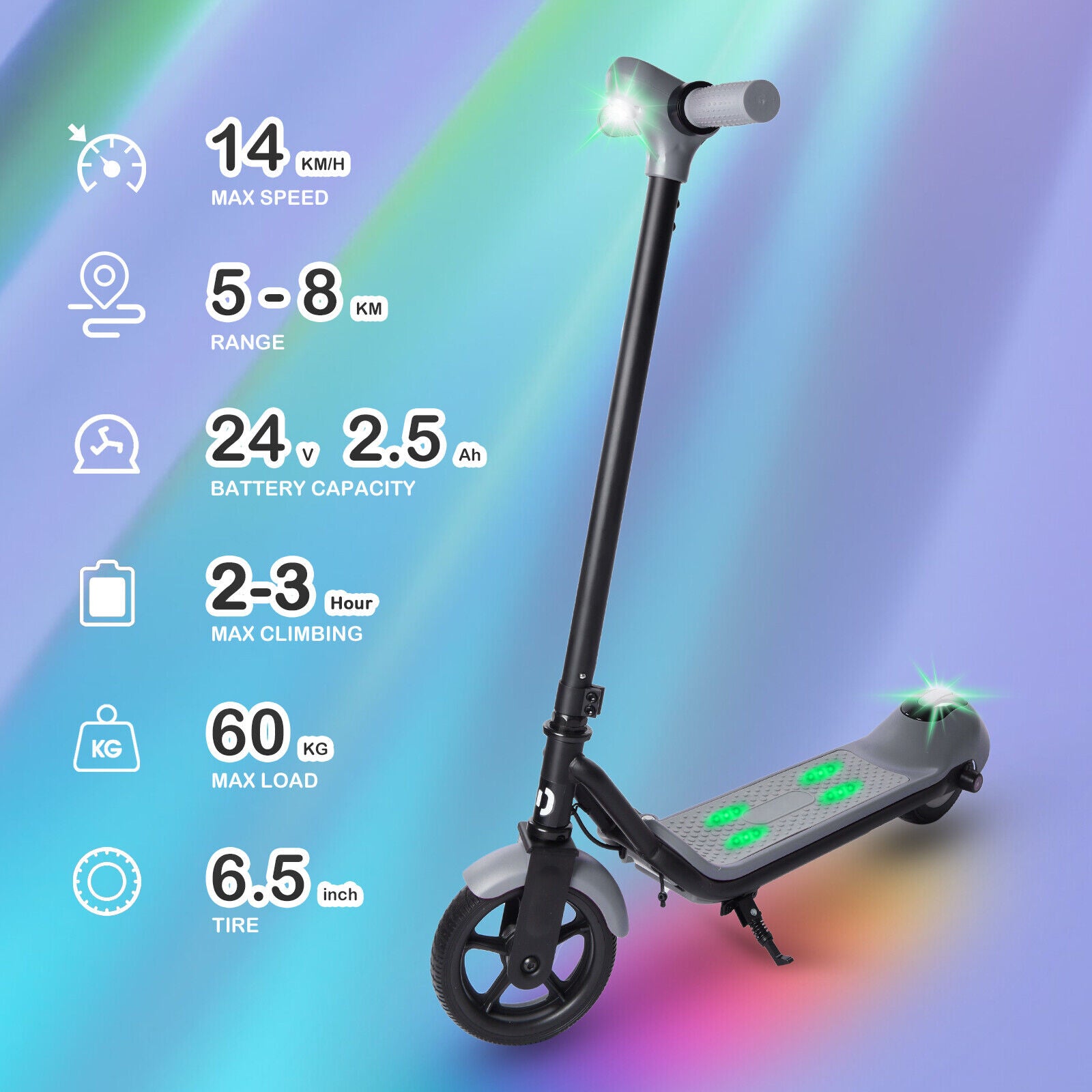 Scooters électriques pour enfants, affichage LED Bluetooth, 14 km/h, lumières à pédales, e-scooter