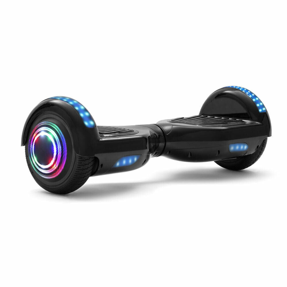 Hoverboard noir 6,5 pouces, scooter intelligent à auto-équilibrage avec Bluetooth et lumières LED