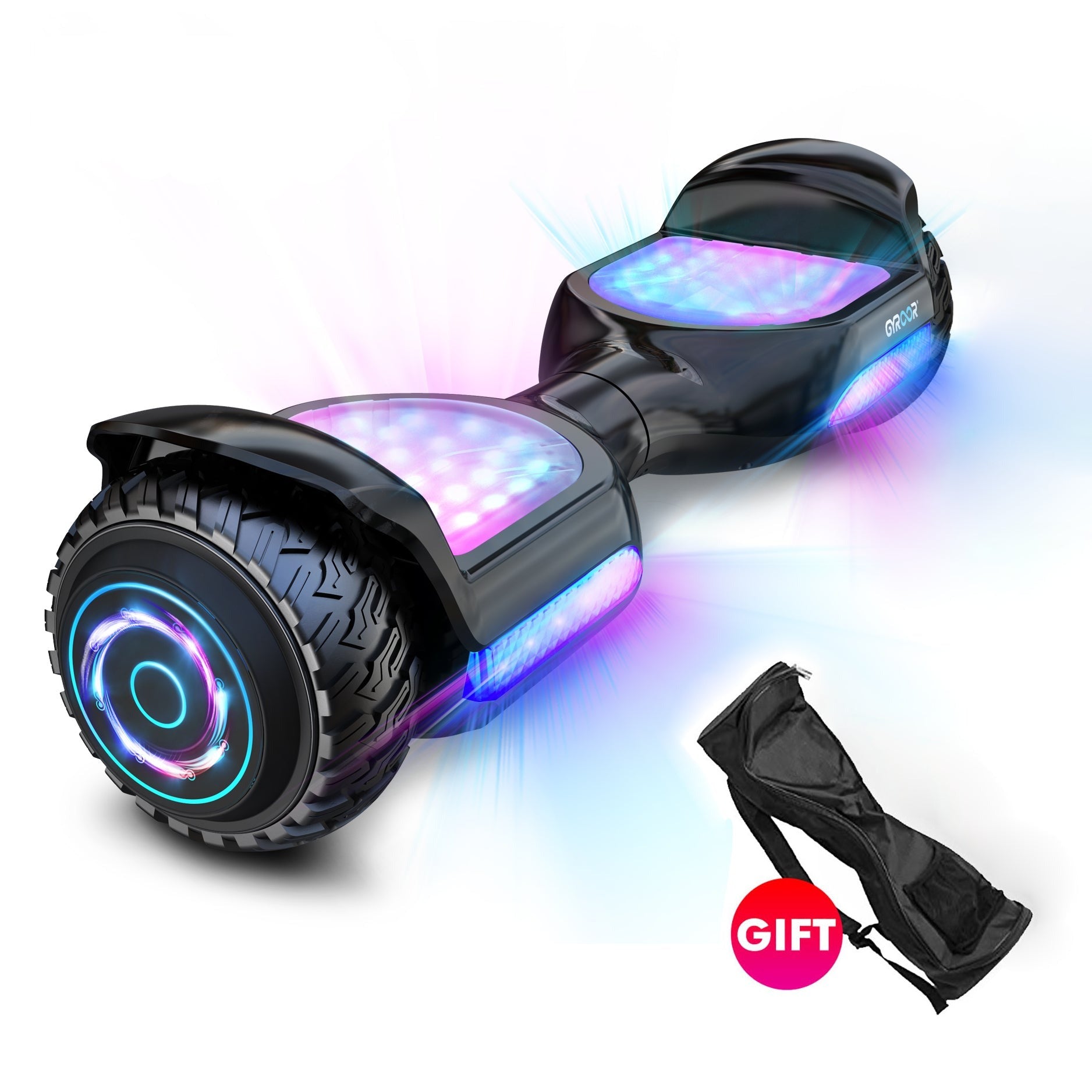 Hoverboard tout terrain tout terrain 6,5" avec haut-parleur musical Bluetooth, lumières LED et contrôle intelligent par application, cadeau d'anniversaire de Noël pour enfants, adultes et adolescents