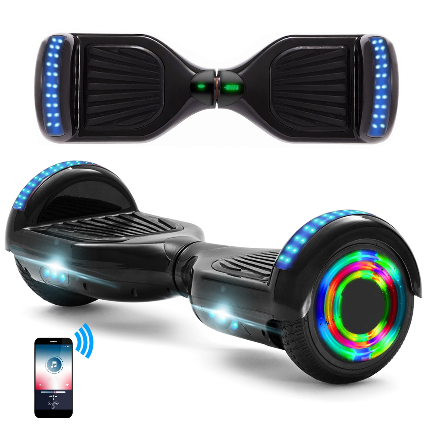 Hoverboard 6,5 pouces, scooter intelligent à auto-équilibrage avec Bluetooth et lumières LED, meilleurs cadeaux pour enfants, adolescents et adultes