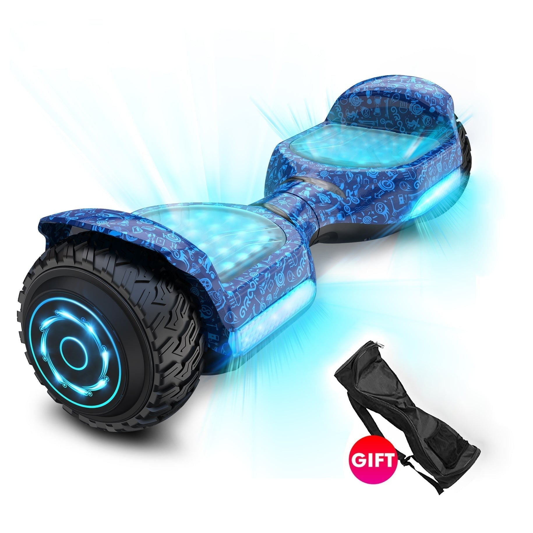 Hoverboard tout terrain tout terrain 6,5" avec haut-parleur musical Bluetooth, lumières LED et contrôle intelligent par application, cadeau d'anniversaire de Noël pour enfants, adultes et adolescents