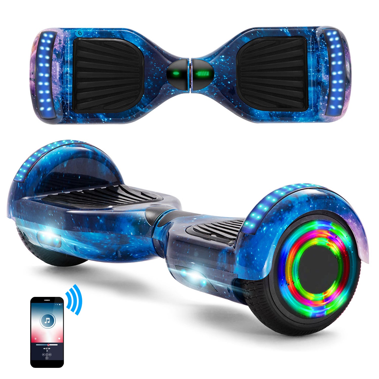 Blue Sky Hoverboard 6,5 pouces, scooter intelligent à auto-équilibrage avec Bluetooth et lumières LED