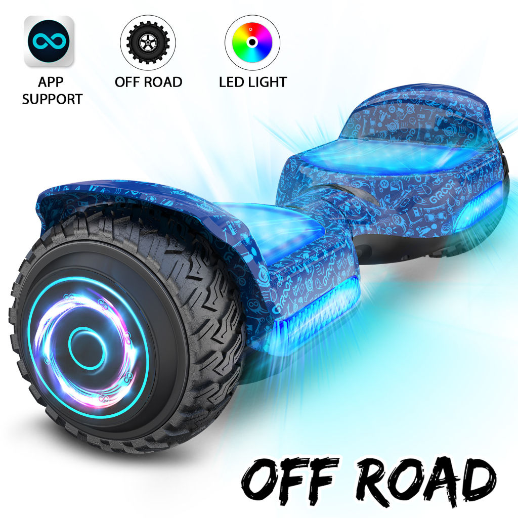 Hoverboard tout terrain tout terrain 6,5" avec haut-parleur musical Bluetooth, lumières LED et contrôle intelligent par application, cadeau d'anniversaire de Noël pour enfants, adultes et adolescents