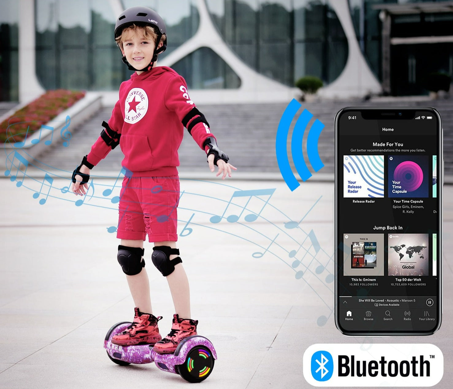 Hoverboard 6,5 pouces, scooter intelligent à auto-équilibrage avec Bluetooth et lumières LED, meilleurs cadeaux pour enfants, adolescents et adultes