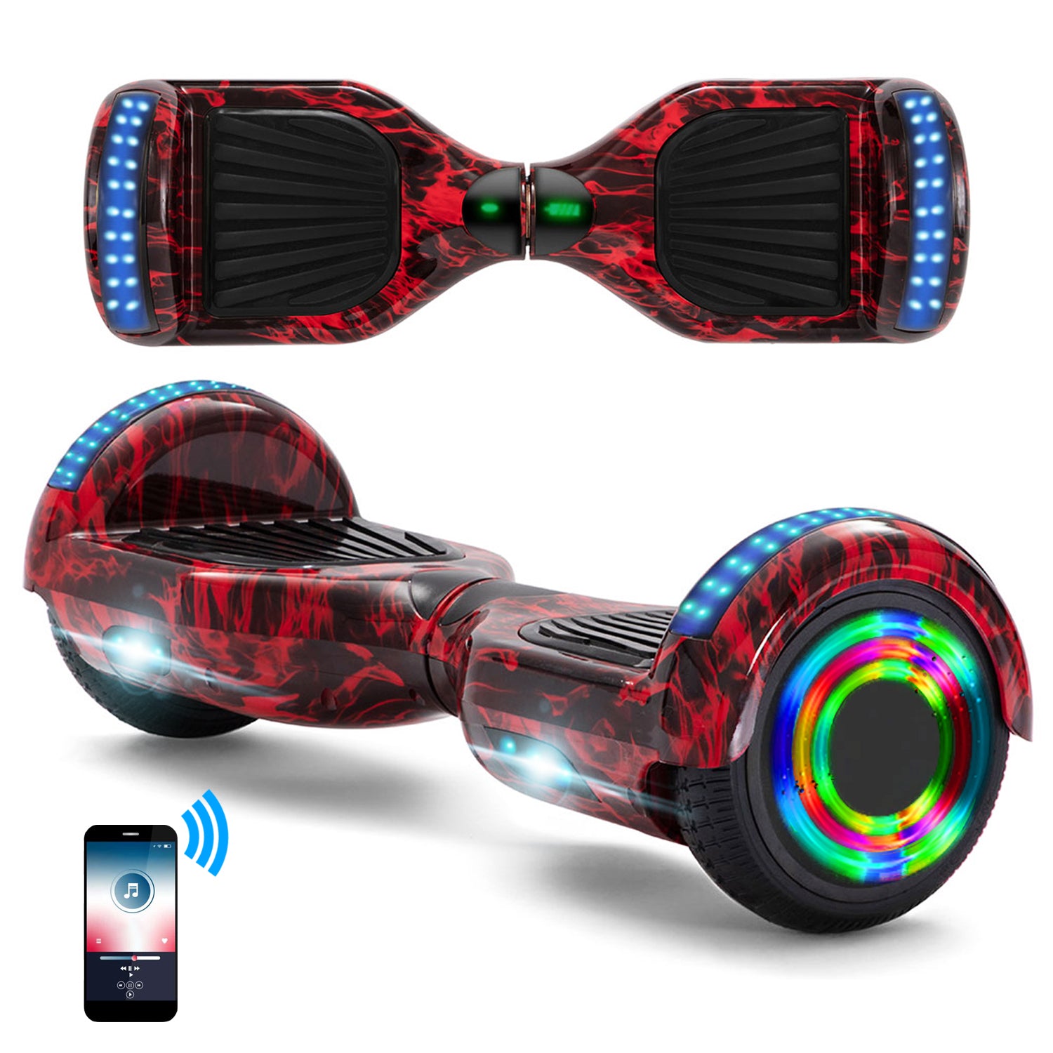 Hoverboard 6,5 pouces, scooter intelligent à auto-équilibrage avec Bluetooth et lumières LED, meilleurs cadeaux pour enfants, adolescents et adultes