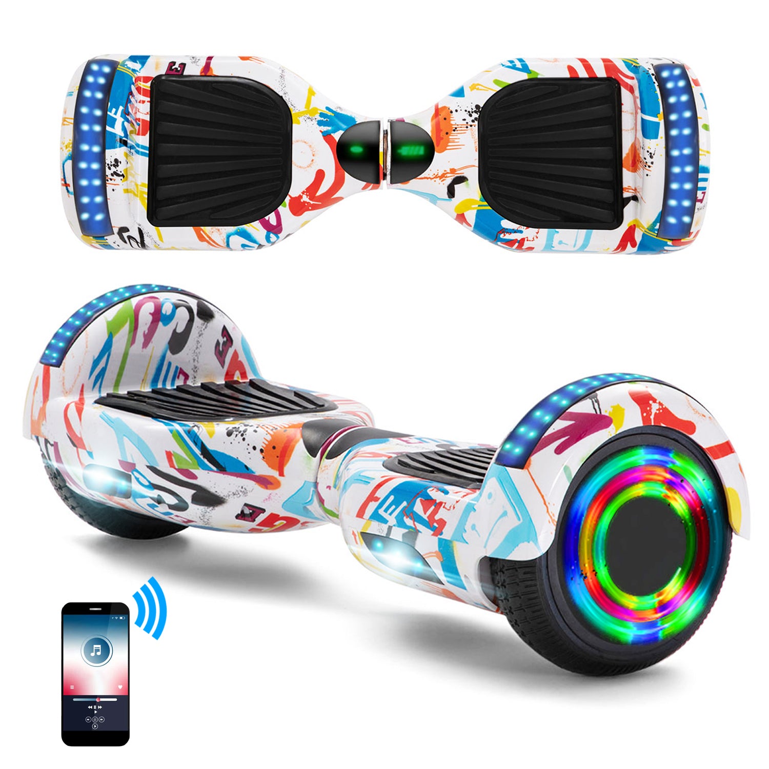 Hoverboard 6.5 Inch, Smart Self Balancing Scooter with Bluetooth & LED Lights Best Gifts For Kids Teenager and Adults