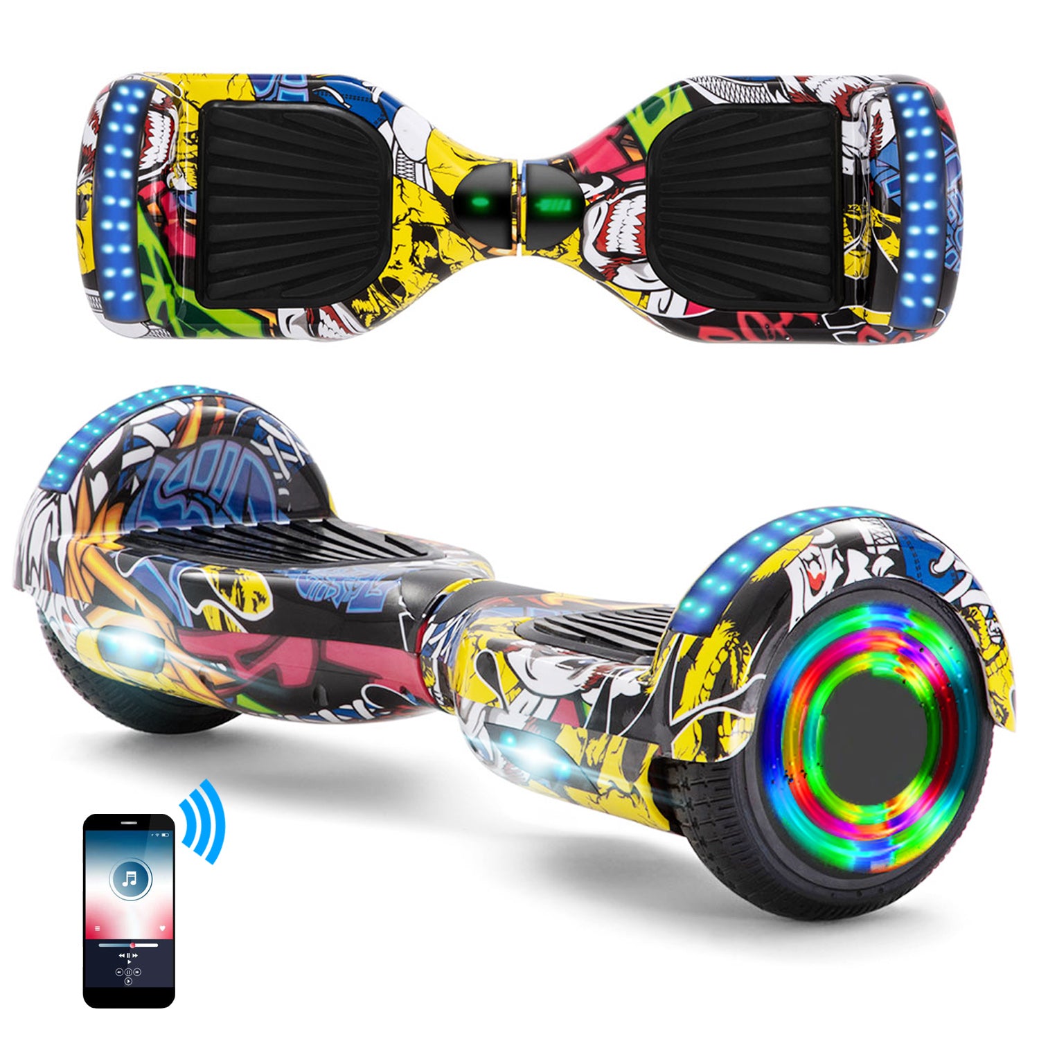 Hoverboard 6,5 pouces, scooter intelligent à auto-équilibrage avec Bluetooth et lumières LED, meilleurs cadeaux pour enfants, adolescents et adultes