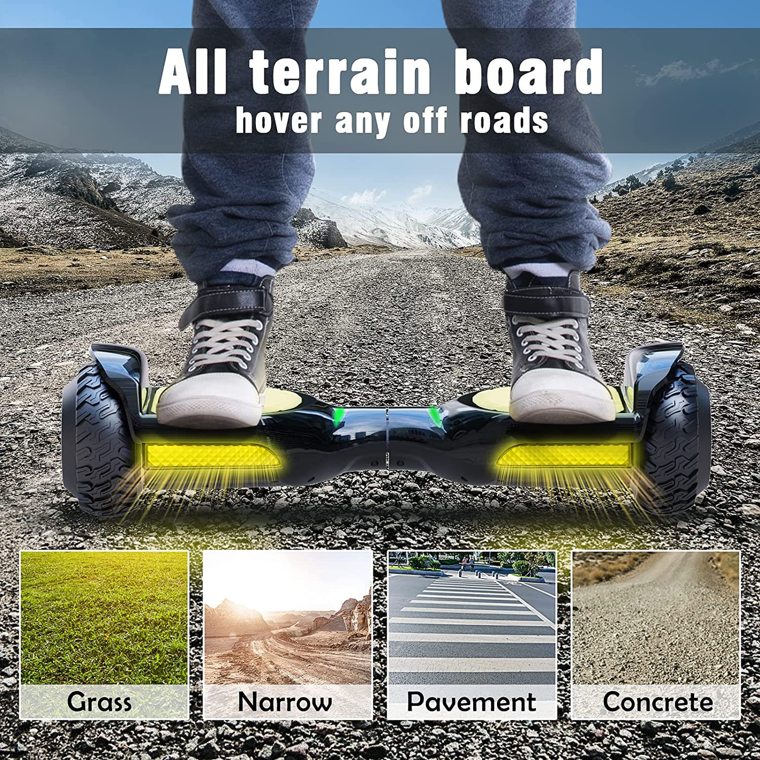 All Terrain Offroad Hoverboard 6.5" with Bluetooth Music Speaker, LED Lights & Smart APP Control, Christmas Birthday Gift For Kids, Adults & Teenager