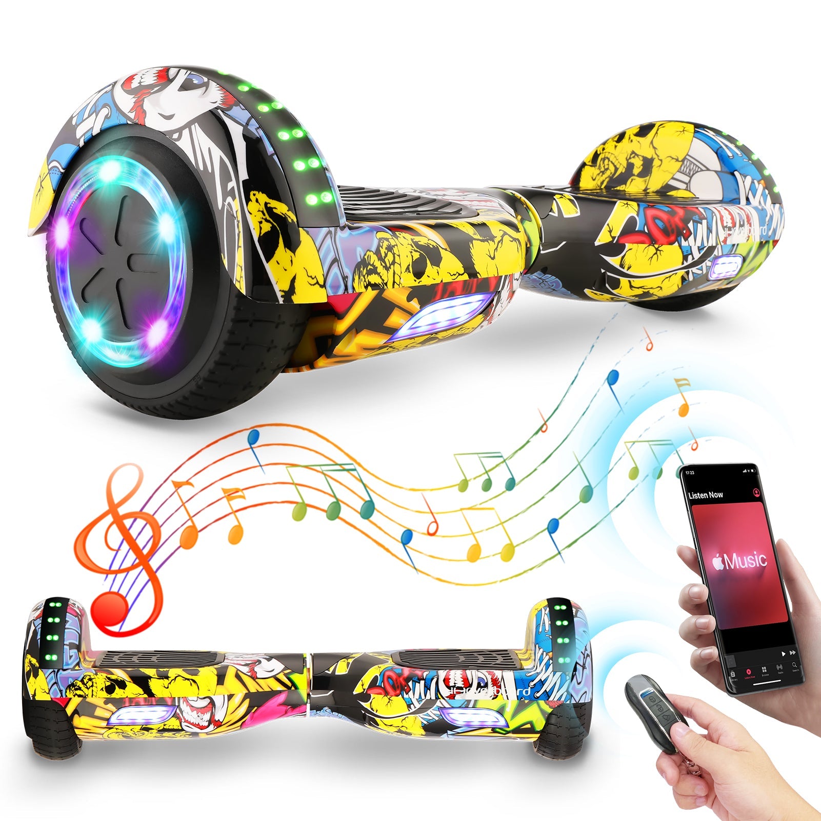 Hoverboard 6,5 pouces Scooter auto-équilibré avec Bluetooth et lumières LED Meilleurs cadeaux pour enfants et adolescents