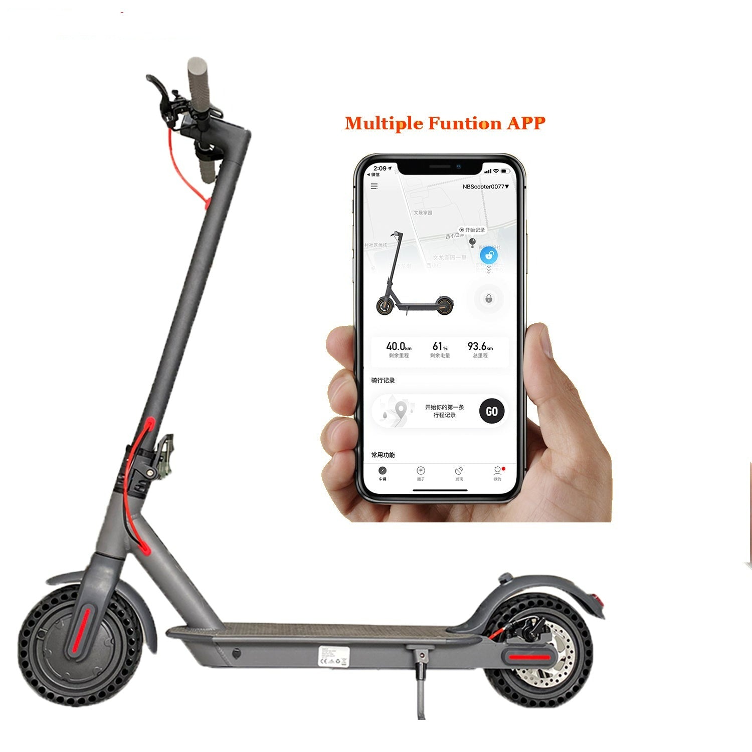 Foldable Portable Scooter Adult 8.5 Inch 350W with LCD display and App control