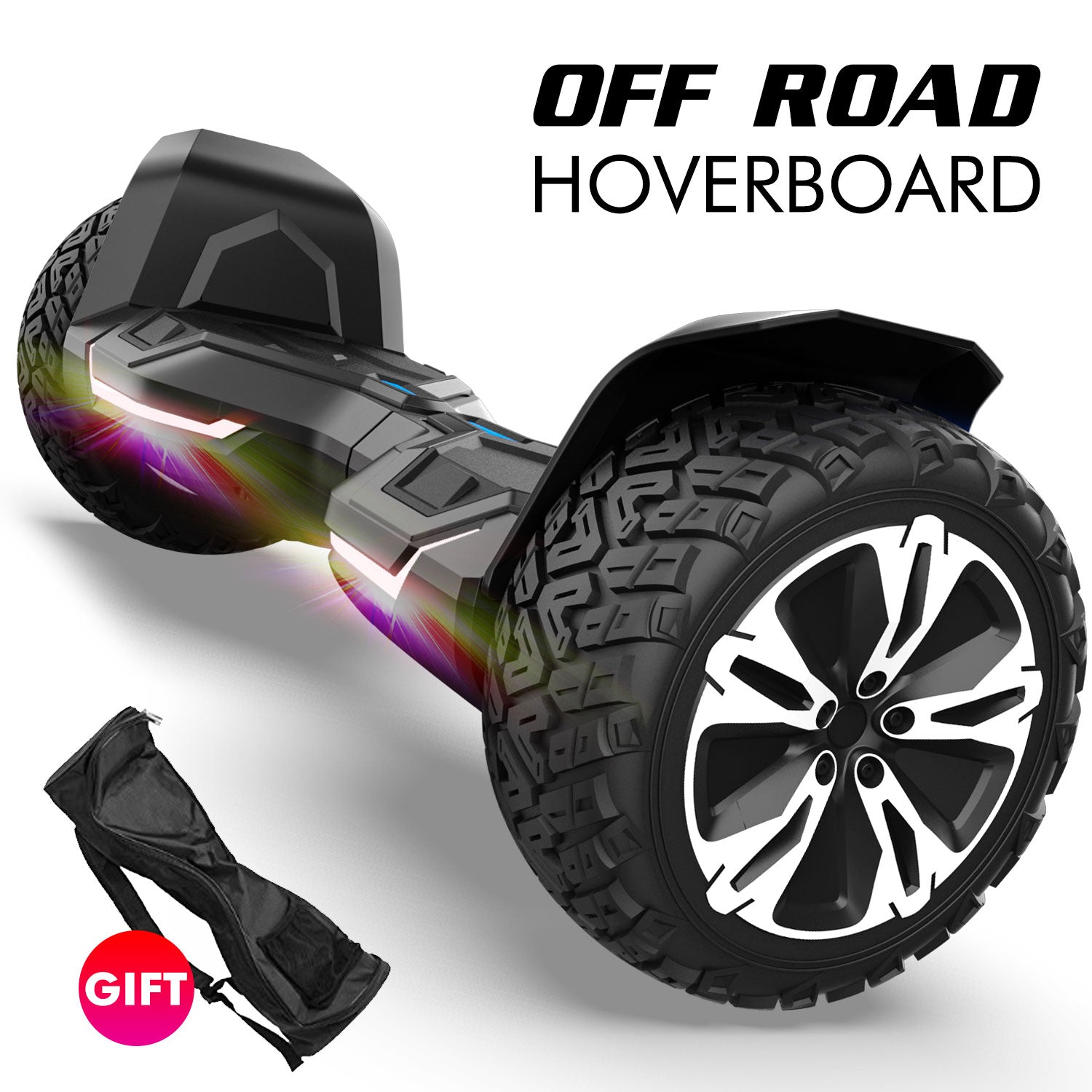 Hoverboard tout terrain 8,5 pouces tout terrain 700 W avec haut-parleurs Bluetooth et lumières LED, scooter auto-équilibré