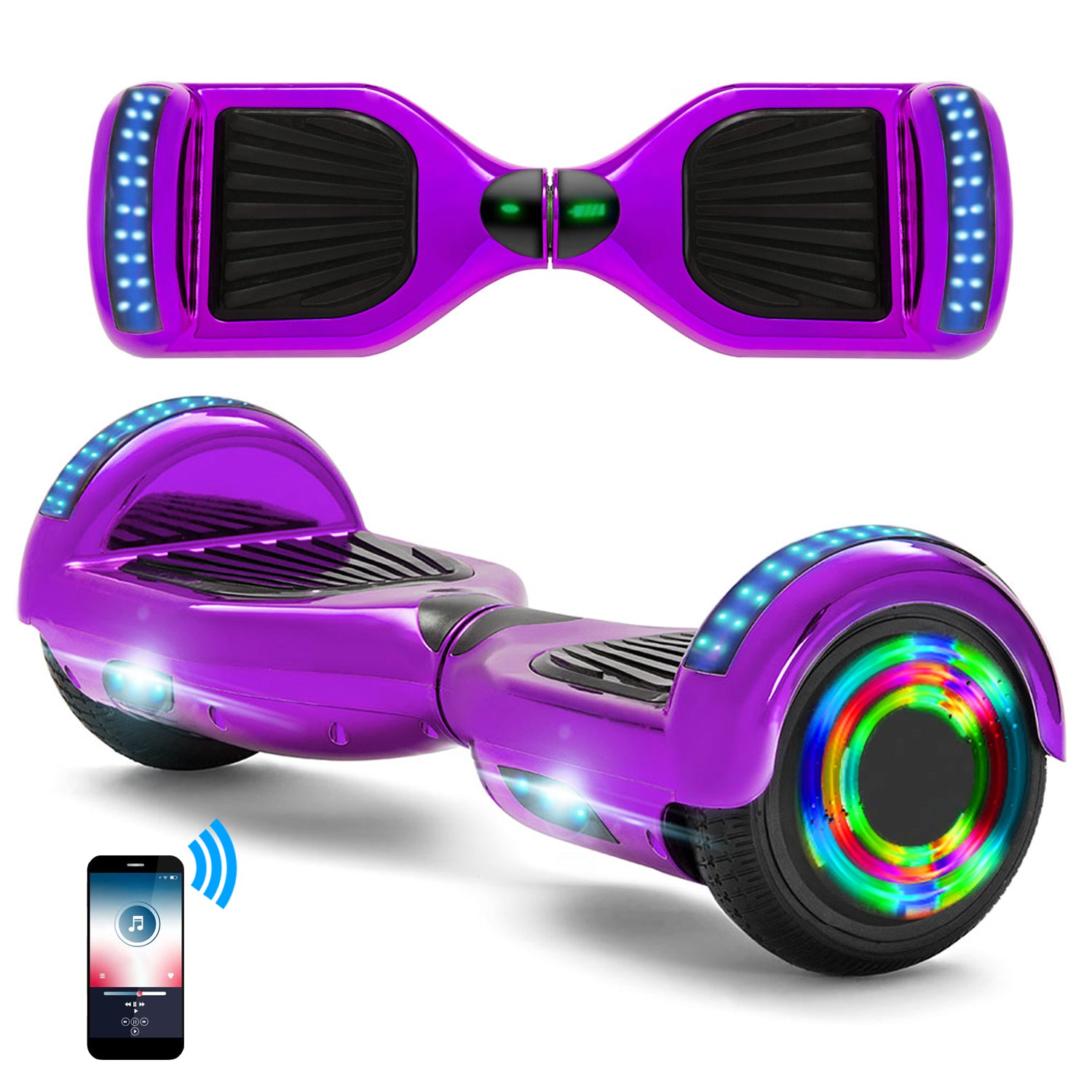 Hoverboard 6,5 pouces, scooter intelligent à auto-équilibrage avec Bluetooth et lumières LED, meilleurs cadeaux pour enfants, adolescents et adultes