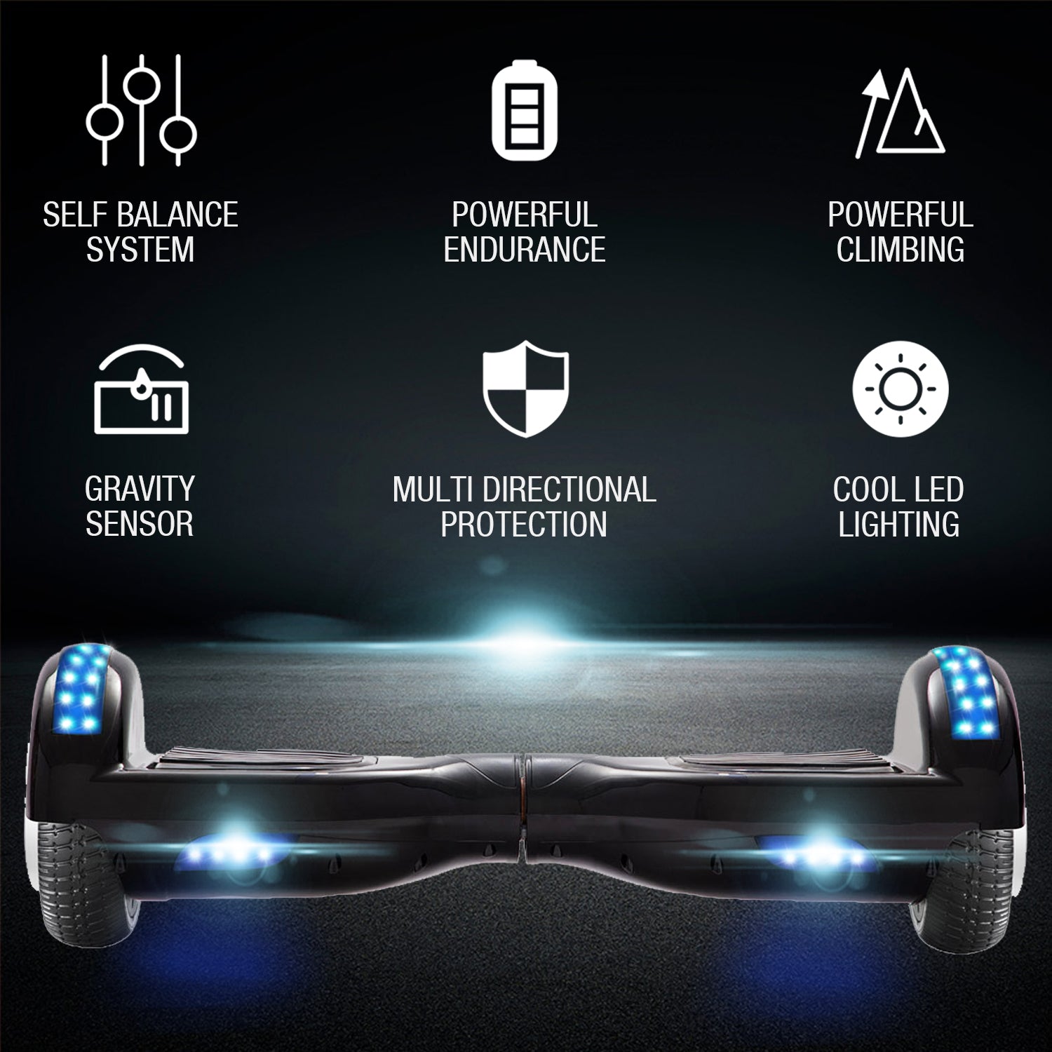 Black Hoverboard 6.5 Inch, Smart Self Balancing Scooter with Bluetooth & LED Lights