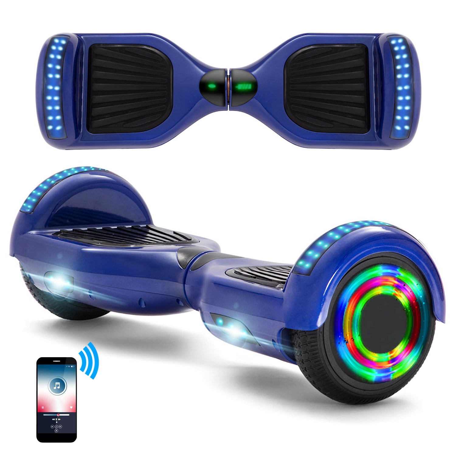 Hoverboard bleu 6,5 pouces, scooter intelligent à auto-équilibrage avec Bluetooth et lumières LED