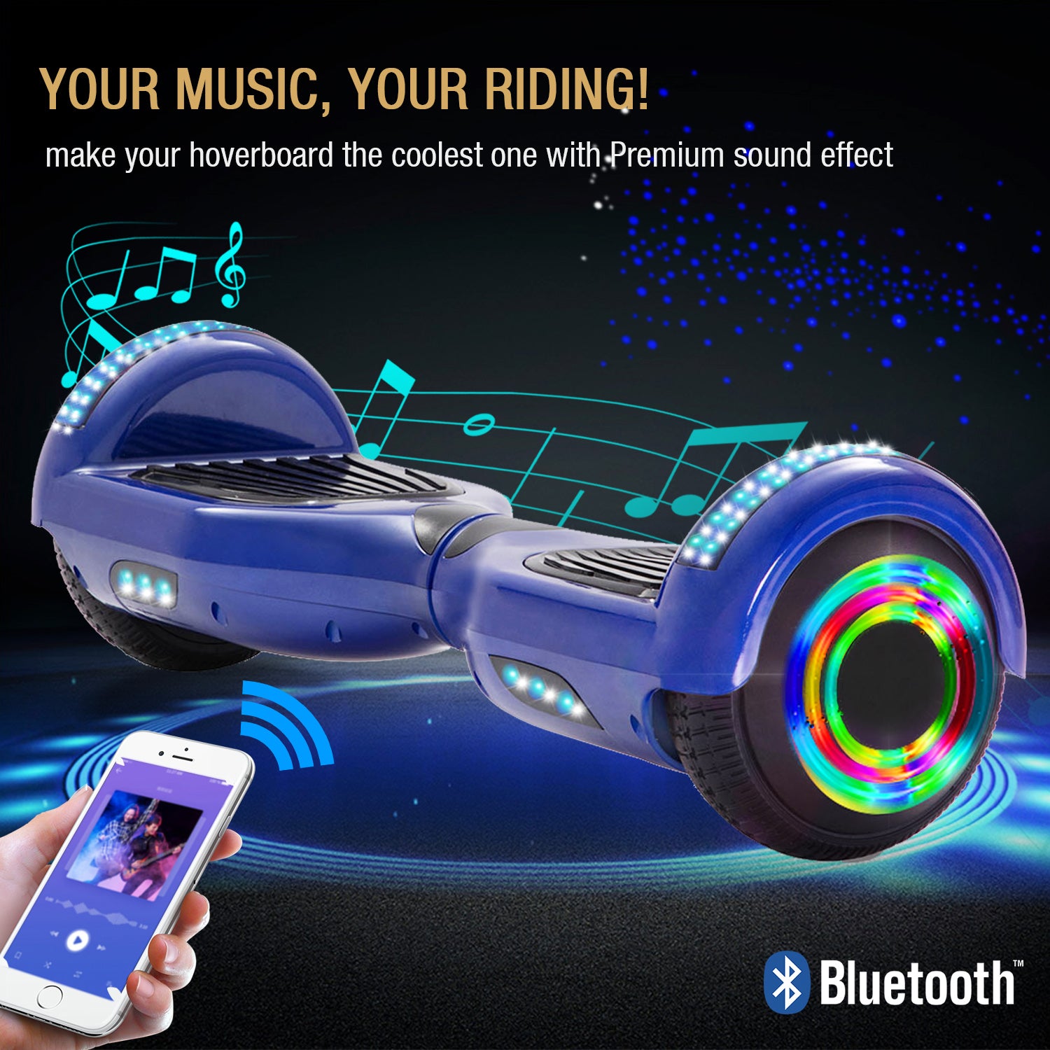 Blue Hoverboard 6.5 Inch, Smart Self Balancing Scooter with Bluetooth & LED Lights