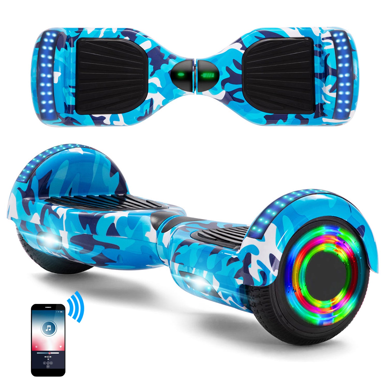 Hoverboard 6,5 pouces, scooter intelligent à auto-équilibrage avec Bluetooth et lumières LED, meilleurs cadeaux pour enfants, adolescents et adultes