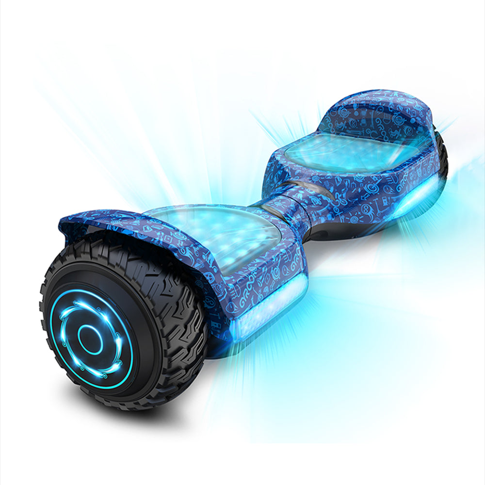 Hoverboard tout terrain tout terrain 6,5" avec haut-parleur musical Bluetooth, lumières LED et contrôle intelligent par application, cadeau d'anniversaire de Noël pour enfants, adultes et adolescents