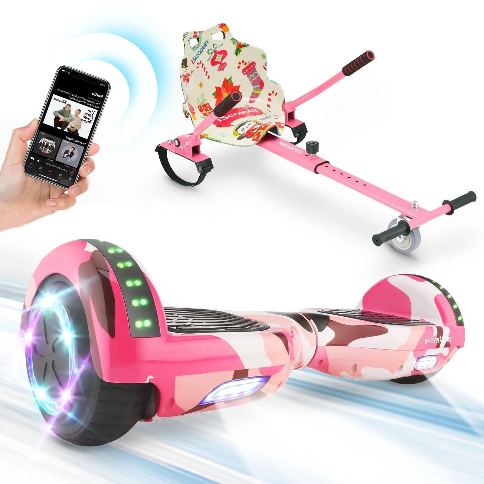 Hoverboard 6,5 pouces, scooter auto-équilibré 700 W avec Hoverkarts Segway, Go Kart