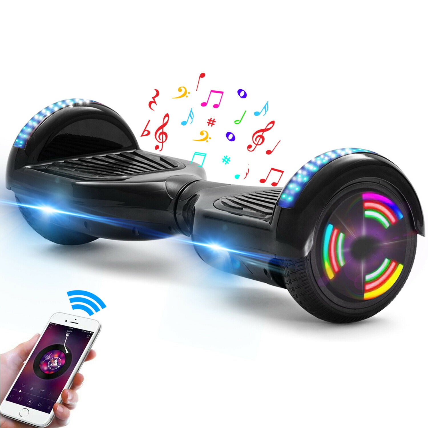 Black Hoverboard 6.5 Inch, Smart Self Balancing Scooter with Bluetooth & LED Lights