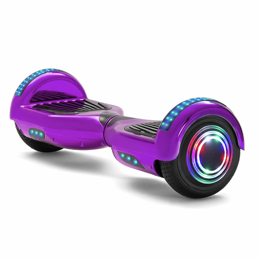 Hoverboard violet 6,5 pouces, scooter intelligent à auto-équilibrage avec Bluetooth et lumières LED