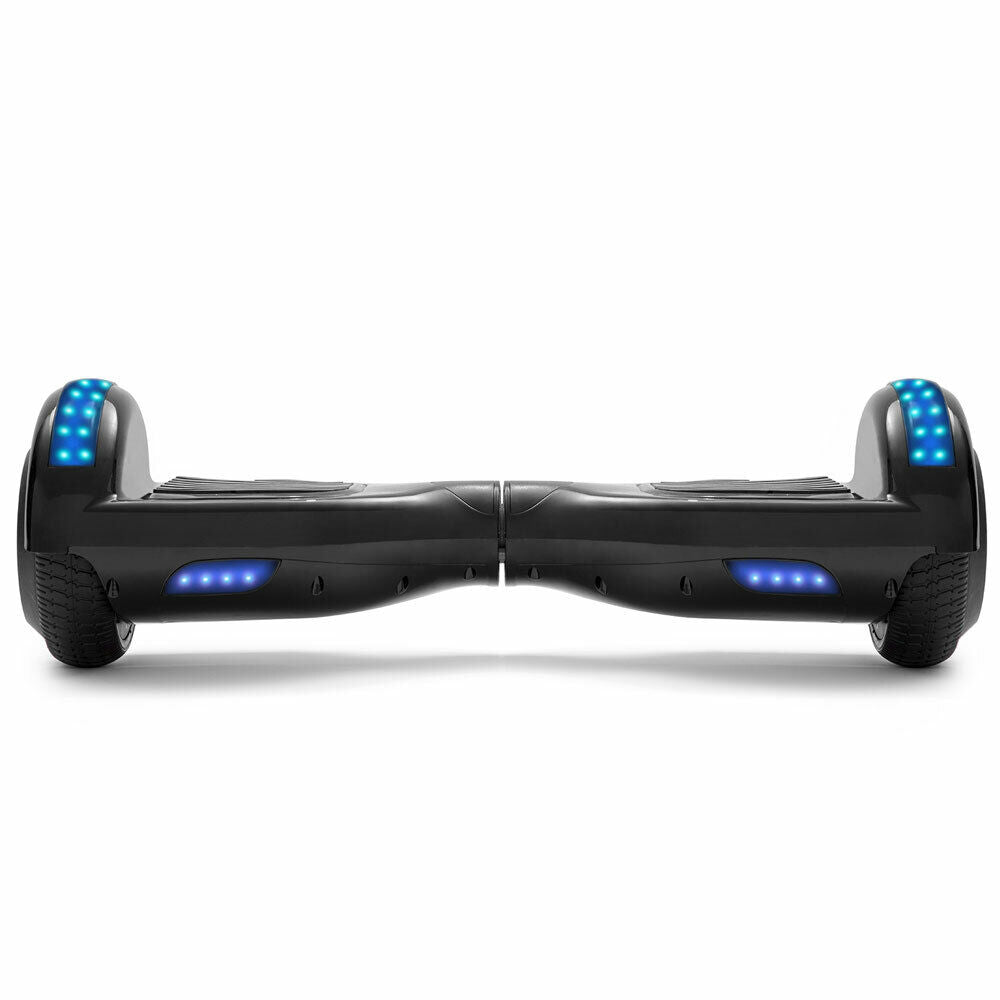 Hoverboard noir 6,5 pouces, scooter intelligent à auto-équilibrage avec Bluetooth et lumières LED