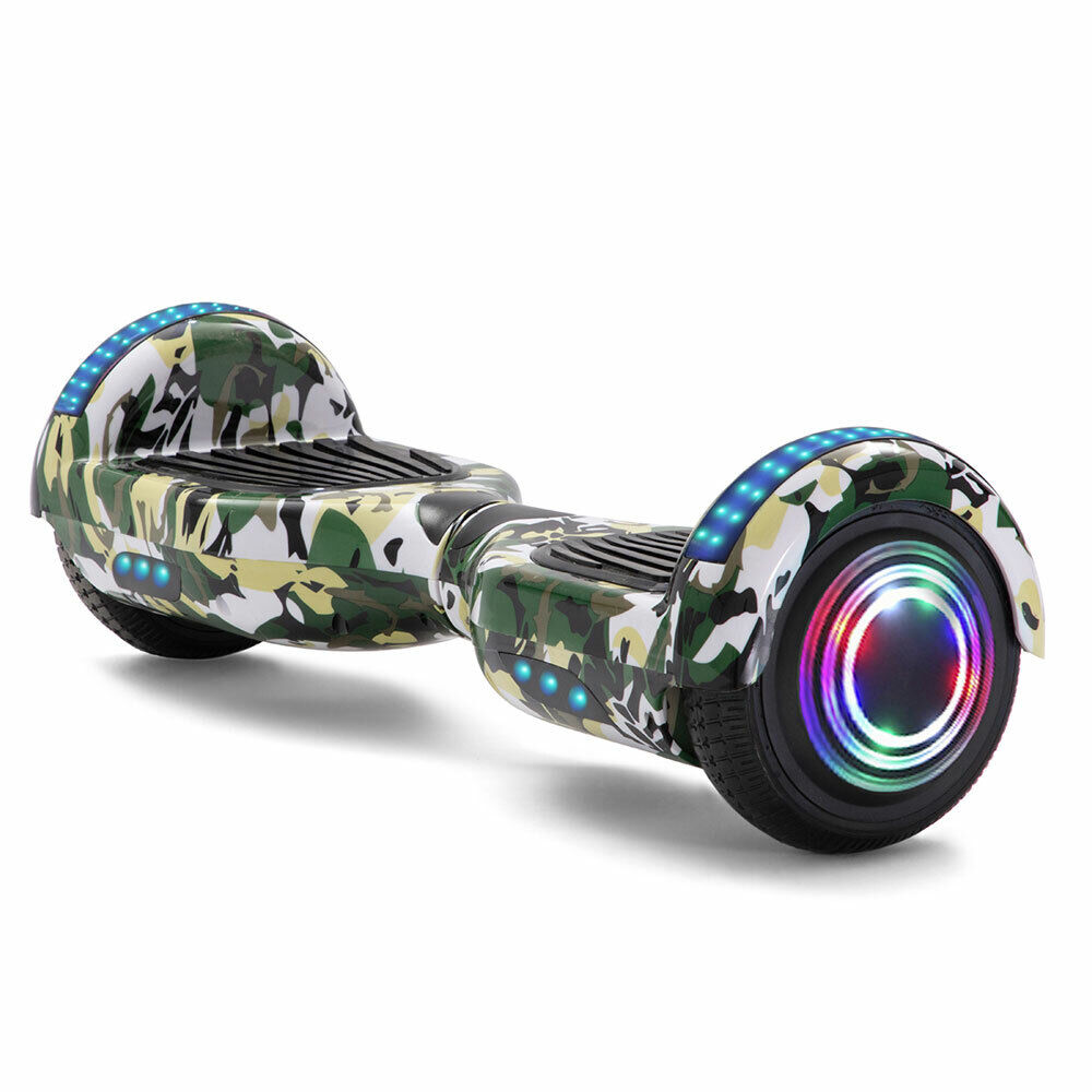 Camo Green Hoverboard 6,5 pouces, scooter intelligent à auto-équilibrage avec Bluetooth et lumières LED