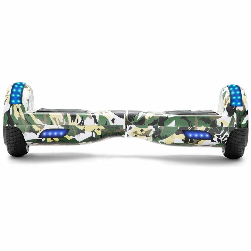 Camo Green Hoverboard 6,5 pouces, scooter intelligent à auto-équilibrage avec Bluetooth et lumières LED