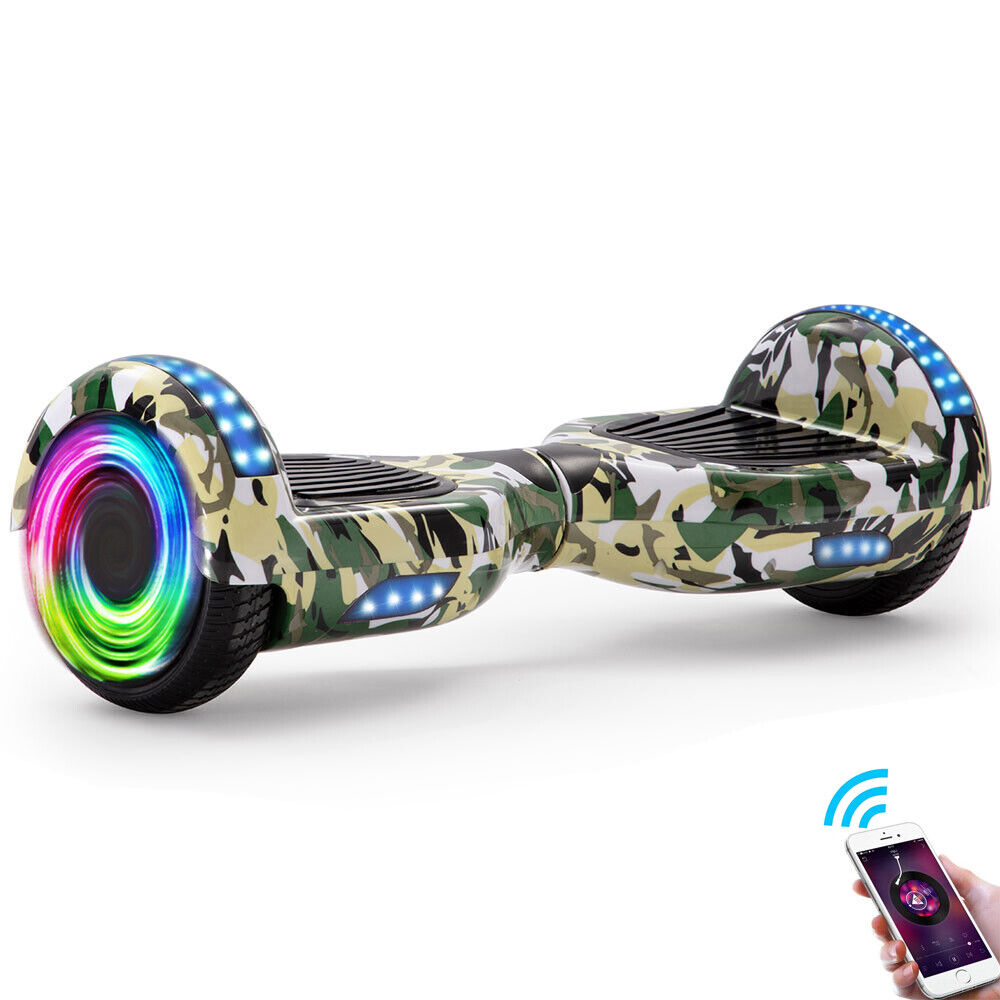 Camo Green Hoverboard 6,5 pouces, scooter intelligent à auto-équilibrage avec Bluetooth et lumières LED