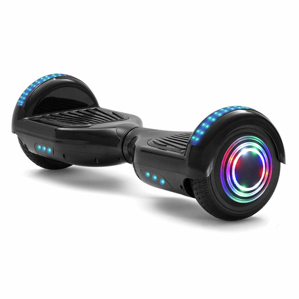 Hoverboard noir 6,5 pouces, scooter intelligent à auto-équilibrage avec Bluetooth et lumières LED